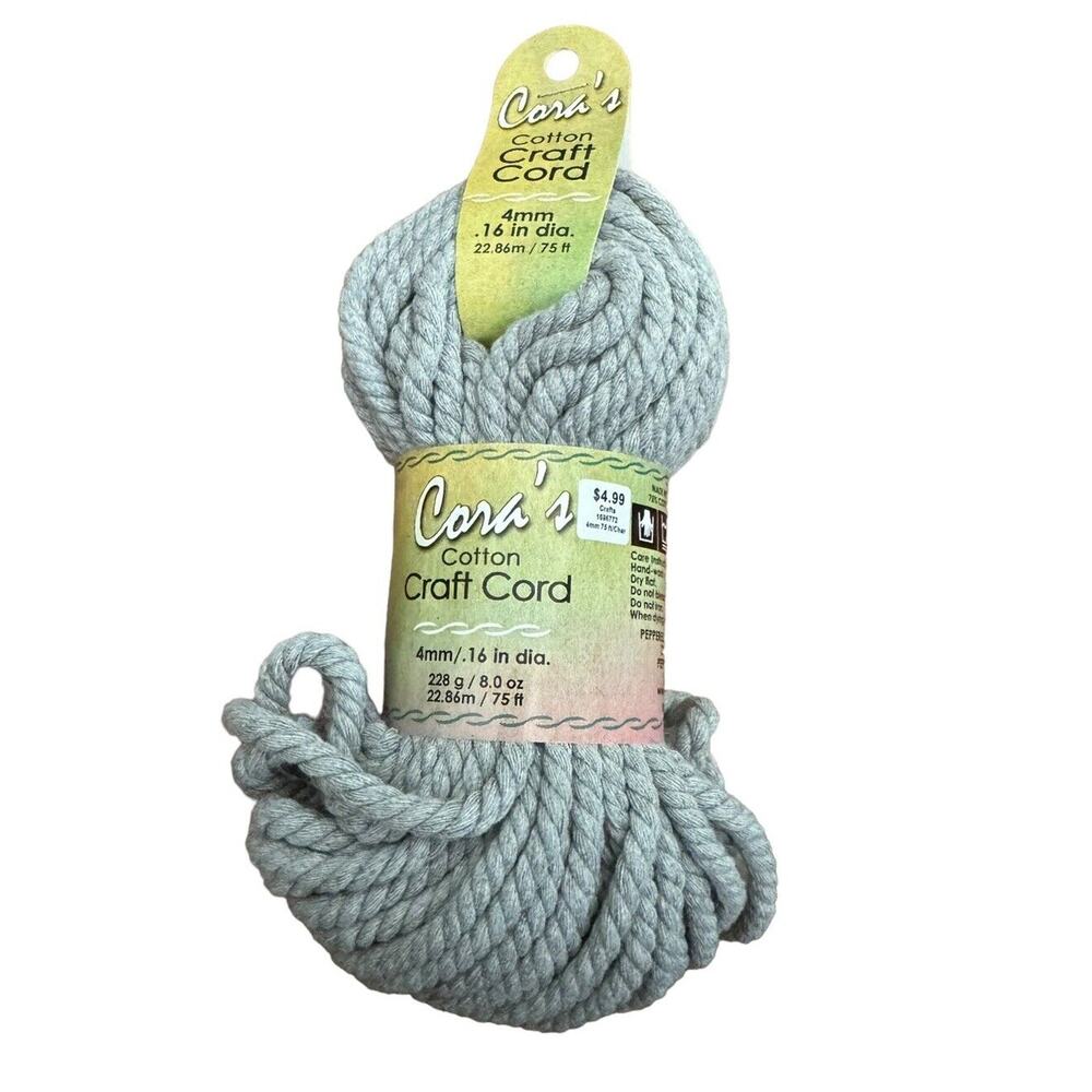Cora's Cotton Craft Cord NEW Macramé Bulky 4mm .16" Diameter‎ 75 Feet Charcoal